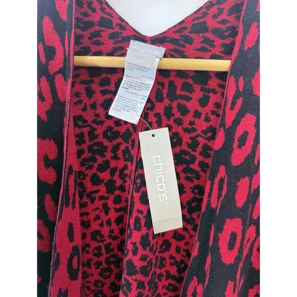 NWT Chicos Women Cardigan Sz  S/M Button Closure In Side Print Leopard Red - Picture 9 of 13